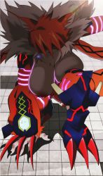 Rule 34 | 10s, 1girl, alternate breast size, armor, breasts, claws, derivative work, digimon, digimon adventure tri., fur collar, furry, furry female, glowing, glowing eyes, glowing markings, highres, large breasts, meicrackmon vicious mode, neon trim, nipples, pussy, screenshot redraw, sharp nails