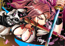 Rule 34 | 1girl, amputee, artist name, baiken, big hair, biting, black jacket, black kimono, breasts, chain, cherry blossoms, cleavage, commentary request, eyepatch, facial tattoo, falling petals, feng (howard8580), guilty gear, guilty gear xrd, holding, holding sword, holding weapon, in mouth, jacket, jacket on shoulders, japanese clothes, kataginu, katana, kimono, large breasts, multicolored clothes, multicolored kimono, one-eyed, open clothes, open kimono, petals, pink hair, ponytail, samurai, scar, scar across eye, scar on face, sheath, sword, tattoo, torn sleeve, weapon, white kimono