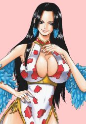 Rule 34 | 1girl, boa hancock, breasts, cleavage, dress, highres, huge breasts, jewelry, large breasts, long dress, one piece, smile