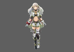 Rule 34 | 10s, 1girl, absurdres, black legwear, breasts, cleavage, full body, god eater, god eater resonant ops, grey background, highres, official art, philine storieday wallare, simple background, skin tight, solo, standing, white legwear