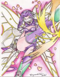 Rule 34 | 1girl, digimon, digimon frontier, fairimon, heart, highres, mask, smile, traditional media, wings
