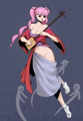 Rule 34 | 1girl, absurdres, breasts, clothes, feet, highres, hip focus, instrument, midriff, music, one piece, perona, pink hair, resident drawfriend, sandals, shamisen, socks