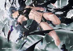 Rule 34 | 1boy, abs, arsh (thestarwish), bandaged arm, bandages, belt, black panties, blood, bulge, cape, crossdressing, dagger, dual wielding, fate/grand order, fate (series), fingerless gloves, genderswap, genderswap (ftm), gloves, green eyes, holding, holding dagger, holding knife, holding weapon, jack the ripper (fate/apocrypha), knife, male focus, muscular, muscular male, panties, penis, penis peek, recursive genderswap, scar, short hair, silver hair, tank top, tattoo, torn cape, torn clothes, trap, underwear, weapon