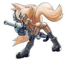 Rule 34 | 1girl, animal ears, ass, bent over, blonde hair, blue eyes, blue gemstone, body fur, boots, breasts, brown fur, cleft of venus, dutch angle, elbow gloves, elbow pads, female focus, furry, furry female, gem, gloves, grey footwear, grey gloves, hair down, half-closed eyes, hanging breasts, holding, holding weapon, knee pads, leaning forward, legs apart, long hair, looking at viewer, looking back, mask, mask on head, medium breasts, multicolored fur, nipples, nude, presenting, pussy, ribs, rockthebull, shiny skin, simple background, solo, sonic (series), tail, tail raised, thighs, tongue, tongue out, uncensored, very long hair, weapon, whisper the wolf, white background, white fur, wolf ears, wolf girl, wolf tail, yellow fur
