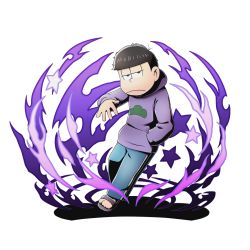 Rule 34 | 10s, 1boy, alpha transparency, black eyes, black hair, divine gate, floating, full body, hand in pocket, hood, hoodie, jitome, looking at viewer, male focus, matsuno ichimatsu, messy hair, official art, osomatsu-kun, osomatsu-san, osomatsu (series), outstretched arm, pants, purple shirt, sandals, shadow, shirt, shoes, short hair, slouching, solo, star (symbol), toeless footwear, track pants, transparent background, ucmm