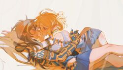 Rule 34 | 1girl, blonde hair, blue eyes, blush, couple, cuddling, eye contact, face-to-face, girl on top, hand on another&#039;s face, hands on another&#039;s face, hetero, imminent kiss, link, looking at another, lying, lying on person, nintendo, on back, on person, pointy ears, princess zelda, profile, short hair, shuo yue, the legend of zelda, the legend of zelda: tears of the kingdom