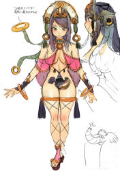 Rule 34 | 00s, 10s, 1girl, ban! (bansankan), blush, bracelet, breasts, character sheet, cleavage, crown, detached sleeves, elephant, feet, green eyes, hip focus, jewelry, luna luna (queen&#039;s blade), necklace, purple hair, queen&#039;s blade, queen&#039;s blade rebellion, revealing clothes, ring, sandals, see-through, sketch, solo, thigh strap, toes, translation request, wide hips