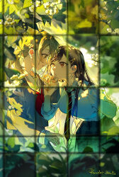 Rule 34 | 2girls, absurdres, arm behind back, azusawa kohane, blue hair, breasts, brown eyes, commentary request, dark blue hair, earrings, flower, greenhouse, hair ornament, hairclip, highres, holding, holding flower, jewelry, jingzhaowhale, light brown hair, long hair, low twintails, medium breasts, multiple girls, necktie, orange eyes, parted lips, project sekai, shiraishi an, small breasts, star (symbol), star hair ornament, twintails, yuri
