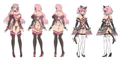 Rule 34 | 2girls, anal tail, animal ears, ass, bare shoulders, bell, black legwear, breasts, butt plug, cat ears, cat girl, cat tail, choker, cleavage, detached collar, detached sleeves, fake tail, female focus, flat chest, from behind, garter straps, harness, high heels, highres, jingle bell, large breasts, long hair, multiple girls, navel, original, panties, pink eyes, pink hair, q azieru, ribbon, see-through, sex toy, shoes, short hair, simple background, smile, tail, tail ornament, tail ribbon, thighhighs, thong, two side up, underwear, white background, white legwear