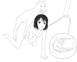 Rule 34 | 1girl, all fours, animal penis, bdsm, bestiality, dog, doggystyle, flat chest, jadf, kneeling, knotted penis, leash, monochrome, nude, penis, sex, sex from behind, uncensored, vaginal, x-ray