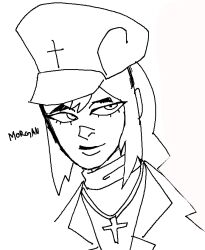 Rule 34 | character name, coat, cross, cross necklace, hat, jewelry, lifeweb, military uniform, morgan cross, necklace, non-web source, peaked cap, ponytail, sketch, space station 13, uniform