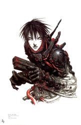 Rule 34 | 1boy, black hair, blame!, blame and so on, cyborg, gun, highres, killy, male focus, nihei tsutomu, page number, solo, weapon, white background