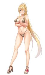 Rule 34 | 1girl, artemis pearl: kaizoku-hime rubina to maboroshi no hihou, bikini, blonde hair, blue eyes, blush, braid, breasts, cleavage, closed mouth, crossed arms, feet, female focus, french braid, full body, game cg, groin, hair between eyes, head tilt, high heels, high ponytail, large breasts, legs, legs apart, long hair, looking at viewer, navel, original, ponytail, sandals, serious, sidelocks, solo, standing, swimsuit, thighs, thong, toes, transparent background, triangle (company)