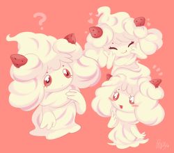 Rule 34 | :d, ?, ^ ^, alcremie, alcremie (strawberry sweet), alcremie (vanilla cream), blush stickers, closed eyes, closed mouth, commentary, creature, creatures (company), english commentary, closed eyes, facing viewer, food, fruit, game freak, gen 8 pokemon, happy, heart, nintendo, no humans, open mouth, pokemon, pokemon (creature), poppy (p0ply), signature, simple background, smile, strawberry