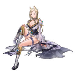 Rule 34 | 1girl, 96dgd, absurdres, animal ears, black eyes, blonde hair, boots, breasts, cleavage, collar, dog ears, dungeon and fighter, female gunner (dungeon and fighter), full body, garter straps, gunner (dungeon and fighter), high heel boots, high heels, highres, invisible chair, japanese clothes, kimono, knee boots, long hair, looking to the side, medium breasts, obi, ranger (dungeon and fighter), sash, short kimono, sitting, thigh strap, thighhighs, white background, wide sleeves