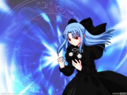 Rule 34 | 00s, 1girl, blue hair, half updo, len (tsukihime), melty blood, pointy ears, red eyes, solo, tsukihime, type-moon