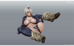 Rule 34 | 1girl, 3d, abs, angel (kof), bad id, bad pixiv id, bare pectorals, blue eyes, blush, boots, breasts, cameltoe, chaps, cleavage, female focus, fingerless gloves, full body, gloves, hair over one eye, highres, jacket, large breasts, leslyzerosix, midriff, muscular, muscular female, navel, nipples, panties, pectorals, short hair, simple background, snk, solo, tan, tanline, the king of fighters, thighhighs, underwear, white hair