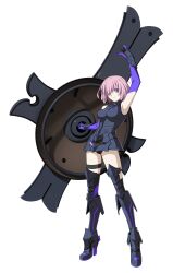Rule 34 | 1girl, absurdres, armor, breasts, fate/grand order, fate (series), full body, hair over one eye, highres, looking at viewer, mash kyrielight, medium breasts, melty blood, melty blood: type lumina, navel, official art, pink hair, purple eyes, resized, shield, short hair, solo, standing, takeuchi takashi, tsukihime, upscaled