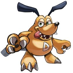 Rule 34 | digimon, digimon (creature), dog, dogmon, sharp teeth, simple background, solo, teeth, tongue, tongue out, white background