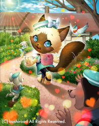 Rule 34 | adorable balinese, animal ears, aqua eyes, bag, bird, bow, broom, cardfight!! vanguard, cat, cat ears, cat tail, company name, copyright name, day, dog, flower, force of will, furry, goat, grass, hat, heart, misa tsutsui, mouse (animal), official art, open mouth, sky, sun, tail, tree