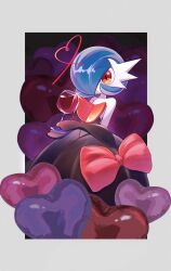 Rule 34 | 1other, alcohol, alternate color, black dress, blue hair, colored skin, creatures (company), cup, dress, drinking glass, game freak, gardevoir, gen 3 pokemon, heart, highres, holding, holding cup, lila 0219, medium hair, mega gardevoir, mega pokemon, multicolored skin, nintendo, pokemon, pokemon (creature), red eyes, red ribbon, red skin, ribbon, shiny pokemon, solo, upper body, white skin, wine, wine glass