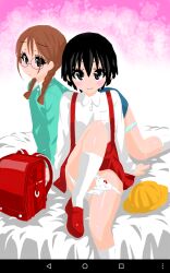 Rule 34 | 2girls, chibi maruko-chan, fuji television, highres, honami tamae, multiple girls, skirt, suspender skirt, suspenders, zebrablack