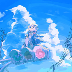 Rule 34 | 1girl, ayakashi (monkeypanch), blue sky, cloud, commentary, dress, from below, hair ornament, hair tubes, jacket, outdoors, power lines, purple dress, purple eyes, purple hair, purple thighhighs, sidelocks, sitting, sketch, sky, smile, solo, thighhighs, traffic light, utility pole, vocaloid, voiceroid, yuzuki yukari