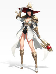 Rule 34 | 1girl, absurdres, arm belt, armor, armored boots, belt, black eyes, black hair, black shorts, blunt bangs, boots, breasts, cleavage, commentary, daeho cha, dress, elbow gloves, english commentary, full body, gauntlets, gloves, hand on headwear, hat, high heel boots, high heels, highleg shorts, highres, holding, holding staff, knee boots, long hair, looking at viewer, medium breasts, open mouth, original, puffy short sleeves, puffy sleeves, shadow, short sleeves, shorts, shoulder armor, smile, solo, staff, standing, teeth, white background, white belt, white dress, white footwear, white gloves, white hat, witch, witch hat