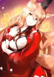 Rule 34 | 1girl, absurdres, animal ear fluff, animal ears, blonde hair, breasts, commentary request, fate/extra, fate/extra ccc, fate/extra ccc fox tail, fate (series), fox ears, fox tail, hair between eyes, head tilt, highres, long hair, looking at viewer, medium breasts, neck ribbon, red ribbon, ribbon, shirokuma1414, solo, suzuka gozen (fate), tail, yellow eyes