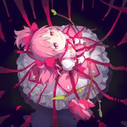Rule 34 | 1girl, absurdres, bow, bow (weapon), bright pupils, bubble skirt, chinese commentary, commentary request, doudoudido, dress, empty eyes, flower, foreshortening, frilled dress, frilled skirt, frills, from above, full body, glint, gloves, hair bow, highres, holding, holding bow (weapon), holding weapon, kaname madoka, leaning back, looking up, magical girl, mahou shoujo madoka magica, mahou shoujo madoka magica (anime), parted lips, pink dress, pink eyes, pink flower, pink hair, pink rose, puffy short sleeves, puffy sleeves, rose, short hair, short sleeves, short twintails, skirt, solo, standing, twintails, weapon, white gloves, white pupils, white skirt