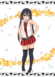 Rule 34 | 1girl, belt, black hair, brown eyes, fashion, highres, k-on!, long hair, nakano azusa, official style, oku no shi, plaid, solo, thighhighs, twintails