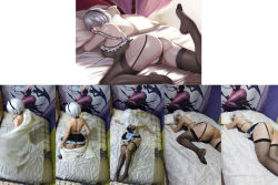 Rule 34 | 1boy, androgynous, ass, bed, bedroom, blindfold, body writing, bridal veil, butt crack, comparison, cosplay, curvy, darkwaifutrap, exlic, hairband, highleg, highleg panties, highres, huge ass, legs together, lingerie, lips, looking back, looking to the side, lying, maid, multiple views, nier (series), on bed, panties, pantyhose, photo (medium), pillow, presenting, short hair, skirt, thong, trap, underwear, veil, white hair, 2b (nier:automata), 2b (nier:automata) (cosplay)