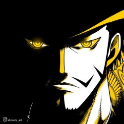 Rule 34 | 1boy, aboude art, artist name, beard, black hair, commentary, dracule mihawk, facial hair, hat, instagram logo, instagram username, limited palette, looking at viewer, male focus, mustache, one piece, short hair, sideburns, signature, solo, spot color, yellow eyes