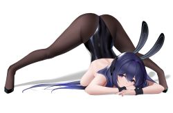 Rule 34 | 1girl, absurdres, an yasuri, animal ears, arm rest, ass, azur lane, banned artist, bare shoulders, black leotard, black pantyhose, blue eyes, blue hair, breasts, cleavage, fake animal ears, full body, hair between eyes, hair ornament, hanging breasts, heart, heart-shaped pupils, high heels, highres, jack-o&#039; challenge, large breasts, leotard, long hair, new jersey (azur lane), new jersey (exhilarating steps!) (azur lane), official alternate costume, pantyhose, playboy bunny, rabbit ears, shadow, sideboob, simple background, solo, spread legs, symbol-shaped pupils, thighs, top-down bottom-up, white background, wrist cuffs