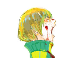 Rule 34 | 1girl, androgynous, atlus, bad id, bad pixiv id, blood, brown hair, closed eyes, jacket, notch5555, open mouth, persona, persona 4, satonaka chie, short hair, shouting, solo, tears, tomboy, track jacket