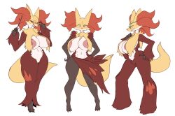 Rule 34 | absurdres, animal ear fluff, animal ears, animal nose, blush, body fur, breasts, creatures (company), delphox, delphox (orange unite), delphox (purple unite), delphox (sacred), fire, fox ears, fox tail, furry, furry female, game freak, gen 6 pokemon, glasses, highres, holding, large areolae, large breasts, lightsource, looking at viewer, navel, nintendo, nipples, pokemon, pokemon (creature), pokemon unite, pokemon xy, red eyes, red fur, simple background, snout, standing, stick, stomach, sunglasses, tail, white fur, yellow fur