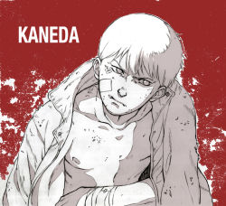 Rule 34 | 1boy, akira (manga), kaneda shoutarou (akira), male focus, nipples, red background, tagme