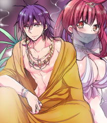 Rule 34 | 1boy, 1girl, breasts, earrings, gradient background, image sample, jewelry, large breasts, magi the labyrinth of magic, mamemix, pixiv sample, ren kougyoku, ring, tagme