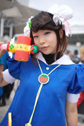 Rule 34 | 1girl, cosplay, hair ribbon, hammer, mii (popotan), photo (medium), popotan, ribbon, solo, tasuki