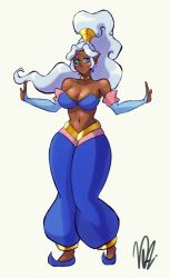 Rule 34 | 1girl, arabian clothes, artist request, blue eyes, breasts, cosplay, crossover, dark-skinned female, dark skin, female focus, highres, large breasts, pointy ears, ponytail, princess allura, shantae, shantae (series), solo, voltron, voltron: legendary defender, voltron (series), white hair