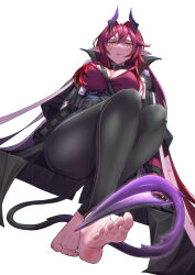 Rule 34 | 1girl, arknights, ascalon (arknights), barefoot, demon tail, feet, highres, horns, long hair, looking at viewer, pointy ears, red hair, soles, tail, toes, yamauchi (conan-comy), yellow eyes