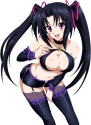 Rule 34 | 10s, 1girl, black hair, breasts, cleavage, high school dxd, highres, large breasts, long hair, navel, purple eyes, serafall leviathan, solo, twintails