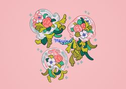 Rule 34 | artist name, flower, jellyfish, leaf, meyoco, no humans, original, pink background, pink flower, simple background, swimming, white flower