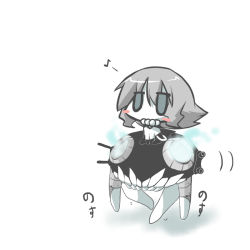 Rule 34 | 10s, 1girl, abyssal ship, bad id, bad pixiv id, blush stickers, chibi, colored skin, commentary request, goma (gomasamune), grey eyes, unworn headgear, kantai collection, musical note, quaver, short hair, silver hair, simple background, sitting, sketch, solo, translation request, white background, white skin, wo-class aircraft carrier
