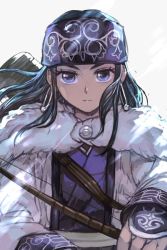 Rule 34 | 10s, 1girl, ainu clothes, asirpa, black hair, blue eyes, bow, bridal gauntlets, cape, earrings, fur cape, golden kamuy, headband, hoop earrings, hungry clicker, jewelry, solo
