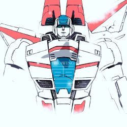 Rule 34 | 1980s (style), 1boy, autobot, blue eyes, headgear, jetfire, looking at viewer, male focus, mecha, mechanical wings, no humans, oldschool, open mouth, personification, retro artstyle, robot, simple background, snow, snowing, solo, transformers, u1f355, upper body, white background, wings