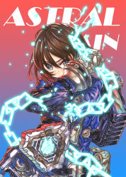Rule 34 | 1girl, akira howard (female), astral chain, brown eyes, brown hair, chain, gloves, hair ornament, highres, jacket, long sleeves, looking at viewer, orca (h9454cl6reg), police, police uniform, short hair, simple background, solo, thick lips, uniform