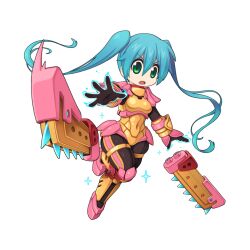 Rule 34 | 1girl, armor, armored boots, black bodysuit, blue hair, bodysuit, boobplate, boots, breastplate, chainsaw, chibi, covered navel, full body, glowing hands, gold armor, green eyes, hair between eyes, long bangs, long hair, looking at viewer, meister (ragnarok online), official art, open mouth, pauldrons, pink armor, ragnarok online, reaching, reaching towards viewer, riding, shoulder armor, simple background, solo, transparent background, twintails, yuichirou