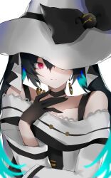 Rule 34 | 1girl, bare shoulders, black bow, black choker, bow, choker, commentary, creatures (company), dark miku (project voltage), earrings, game freak, hat, hat bow, hat over one eye, hatsune miku, jewelry, kuci nasi, luxury ball, nintendo, poke ball, pokemon, project voltage, red eyes, simple background, solo, vocaloid, white background