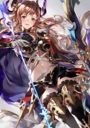 Rule 34 | 1girl, arm guards, armor, arrow (projectile), black shorts, blush, bow (weapon), breasts, brown eyes, brown hair, cape, energy arrow, gloves, granblue fantasy, hair ornament, head wings, highres, holding, holding arrow, holding bow (weapon), holding weapon, large breasts, leggings, long hair, looking at viewer, navel, open mouth, short shorts, shorts, smile, solo, soraneko hino, tweyen (granblue fantasy), weapon, white gloves, wings